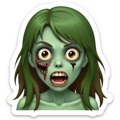 Dark green zombie girl horror with long brown hair side bang mouth open sticker