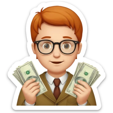 A cunning man in glasses counting money sticker