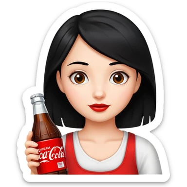 girl with black hair holding a coca cola bottle sticker