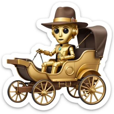 Old American West tarnished underglow C-3PO bounty hunter 1854 delicately ornate rosegold accents painted dune buggy buckboard wagon powered by electric motors and batteries with safety and belts flying rapidly roughening terrain stable on strong agile advanced cantilever suspension and steering sticker