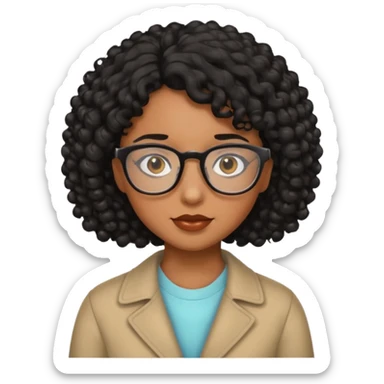 Chica con cabello rizado color negro, piel morena y que use lentes sticker