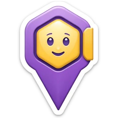 simple, minimalistic yellow (hex#FFD008) and purple (hex#8C52FF) icons of a pin location sticker