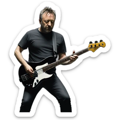 photo realistic, Peter Hook from Joy Division, in 1979, playing, Yamaha black bass guitar, standing up, full body, front view sticker