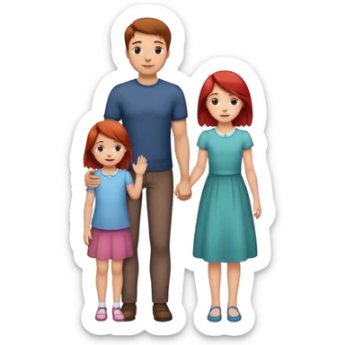 A man with brown hair holding a child, a daughter, and a girl with red hair by the hand sticker