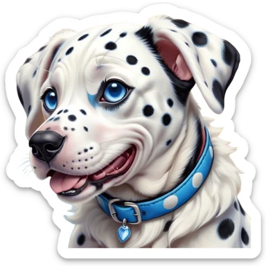 Cinematic Cute Yawning Harlequin Dalmatian Portrait Emoji, Head tilted slightly with a dramatic, wide-open yawn, showcasing a smooth Fur of predominantly white with bold black patches, floppy ears slightly drooping, round blue eyes barely open in drowsy contentment, Simplified yet irresistibly adorable features, highly detailed, glowing with a soft, cozy glow, high shine, relaxed yet expressive, stylized with a touch of whimsy, bright and endearing, soft glowing outline, capturing the essence of a sleepy yet affectionate guardian, so drowsy it feels like it could stretch out of the screen and curl up for a nap! sticker