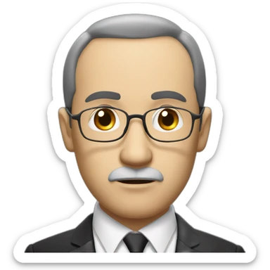 Middle-aged man with gold glasses, thin beard, dark hair, black suit, red tie, white shirt, and a serious expression. sticker