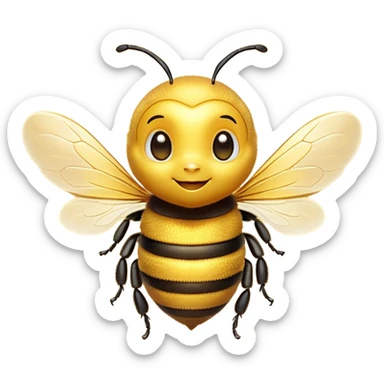 Cinematic Cute Bee Portrait Emoji, Head tilted playfully and inquisitively, featuring a delightfully small, fuzzy body with bright, sparkling eyes and adorable, delicate wings, Simplified yet irresistibly adorable features, highly detailed, glowing with a warm, inviting glow, high shine, affectionate and lively, stylized with a touch of whimsical honeyed charm, soft glowing outline, capturing the essence of a mischievous yet endearing bee that seems as if it could buzz out of the screen into your arms! sticker