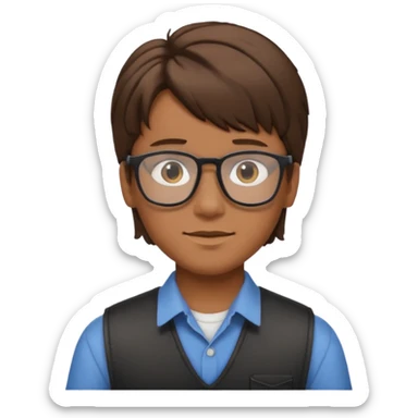 boy brown hair mullet glasses tan sticker
