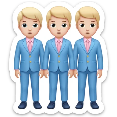 triplet toddlers with two girls in pastel pink clothes on each side and a boy in pastel blue suit in the middle sticker