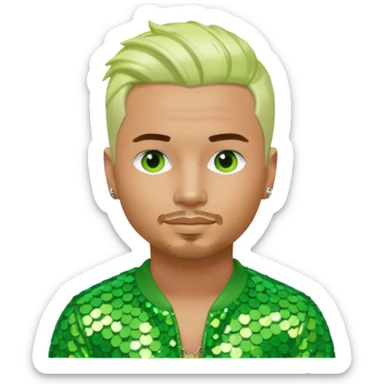 J Balvin with platinum blonde hair, lime green sequin outfit sticker