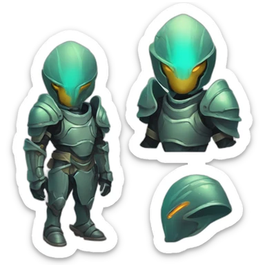 alien character wearing heavy armour futuristic roguelike rpg style inspired by slay the spire sticker