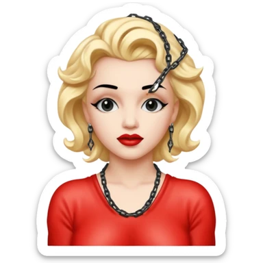 realistic cinematic singer Madonna like Marilyn Monroe image naked in sado-maso styling with chains and rubber sticker