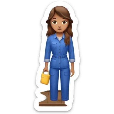 beautiful girl with long brown hair constructing new bathroom area with new shower and amenities  sticker