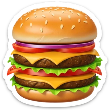 A 3D cartoon cheeseburger with lettuce, tomato, and sesame bun, soft texture, realistic Memoji-style rendering. sticker