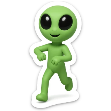Create a neon green alien dancing, almost identical to the reference image, with minimal changes in the positions of arms and legs, looking straight ahead. This is frame 10 of an animation. PNG format with transparent background. sticker
