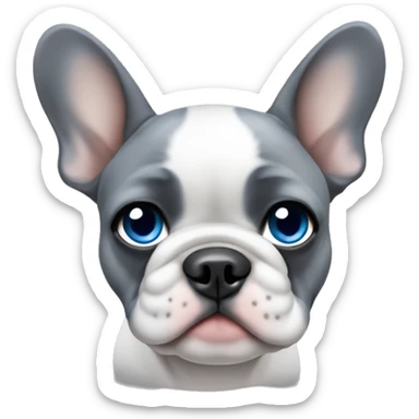 Gray French Bulldog puppy with blue eyes and a white patch on his chest sticker