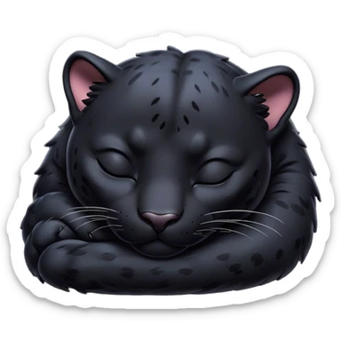 Meme-Worthy cute Sleeping Panther Portrait Emoji, Head resting peacefully with a contented smile, showcasing a luxuriously sleek form and eyes gently closed in serene slumber, Simplified yet comically adorable features, highly detailed, glowing with a soft, drowsy dark light, high shine, relaxed and utterly lovable, stylized with an air of playful laziness, bright and heartwarming, soft glowing outline, capturing the essence of a sleeping panther that feels destined to become the next viral icon of adorable rest! sticker