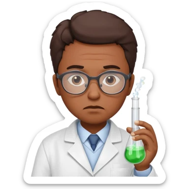 Frowns with Glasses,  Disappointed Scientist: Brown Skin, Lab coat, thin glasses, holding test tube, upset expression
 sticker