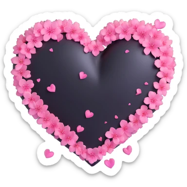 goth sakura heart, black heart with pink sakura petals, shattered effect, dramatic and bold sticker