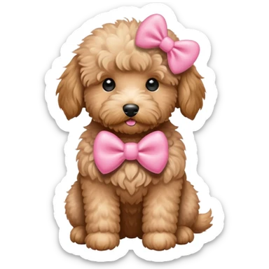 mini goldendoodle wearing pink hearts bow sticker