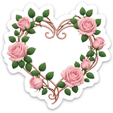 heart shape rose gold vine with pastel pink roses border sticker