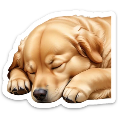 Cinematic Meme-Worthy Chubby Sleeping Golden Retriever Portrait Emoji, Head resting peacefully with a contented smile, showcasing a delightfully chubby build and a luxuriously soft golden coat, eyes shut in a serene nap, Simplified yet hilariously adorable features, highly detailed, glowing with a soft, drowsy light, high shine, relaxed and utterly lovable, stylized with an air of playful laziness, bright and heartwarming, soft glowing outline, capturing the essence of a comically sleepy companion, so meme-worthy it feels like it could instantly become the next viral sensation of adorable slumber! sticker