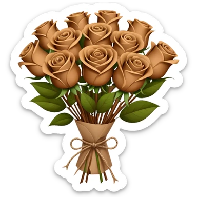 Bouquet of brown roses in a paper package sticker