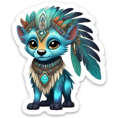 cute cool edgy ethereal l epic tribal fantasy animal fursona Fionbri creature by griffsnuff & LiLaiRa & Falvie with exotic colors with intricate patterns and feathers and headdress and necklace full body sticker