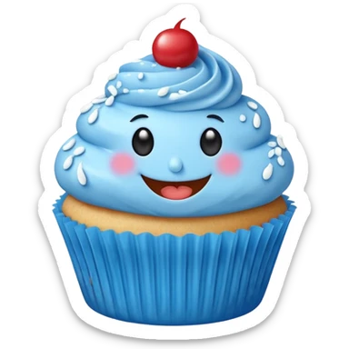 Blue cupcake with a happy face sticker