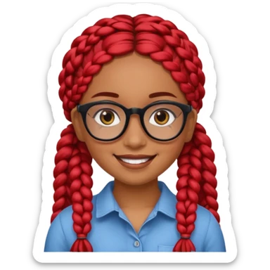Brown skin Hispanic girl with big brown eyes and black eye glasses, with red braids sticker