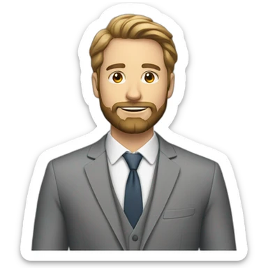 30 year old white man with beard and gray suit sticker