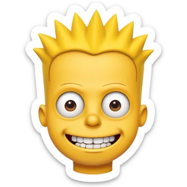 3D emoji head-only, smooth plastic, soft studio light, big round eyes, bold outline, centered, transparent bg,
Bart Simpson, yellow skin, nine short hair spikes, mischievous grin, overbite sticker