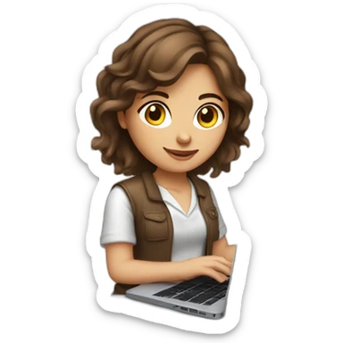programmer girl with brown hair working with MacBook sticker