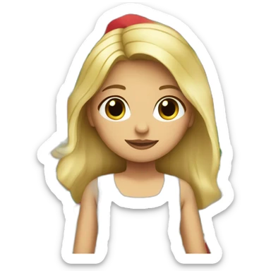 medium long blonde haired woman with a small mexican flag over her head, wearing a sundress sticker