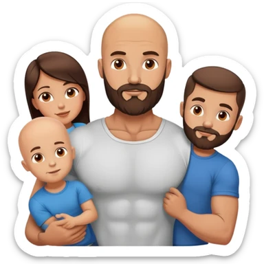 Muscular Bald man with a beard in love with his hot brunette wife and 3 sons sticker