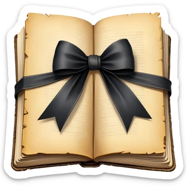 "A vintage book wrapped in aged parchment and tied with a silky black bow, hinting at a forgotten story filled with secrets."
 sticker