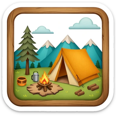 Wooden Camping sign made of felt texture, scrapbooking style, transparent background sticker