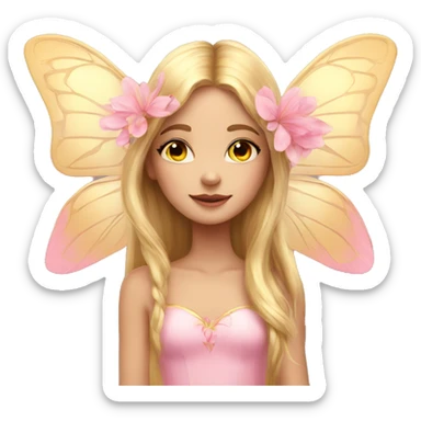 Beautiful, flower, fairy, pink, gold, long hair, butterfly wings sticker