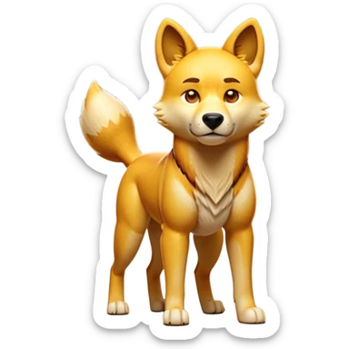 cinematic-dingo-realistic-full-body-standing-emoji,-lean-muscular-frame-poised-alertly,-golden-amber-fur-glowing-in-the-sun,-head-tilted-dramatically,-sharp-dark-eyes-filled-with-cunning,-simplified-yet-realistic-focused-features,-highly-detailed,-glowing-with-an-almost-sarcastic-glow sticker