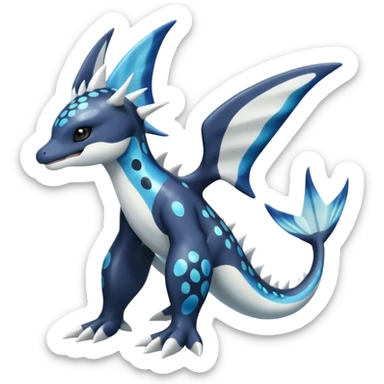 Black and white smooth glossy soft hot spotted Zekrom-Dialga-Orca-Vaporeon-Pokémon-Fakémon-fusion-hybrid-creature (full body), 4-legged,  sticker