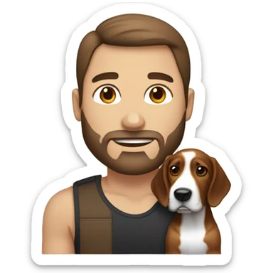 White male with dark brown hair and reddish brown beard with Bassett hound female puppy  sticker