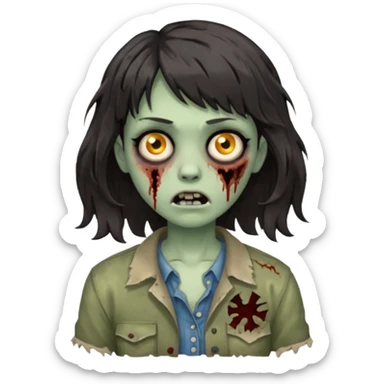 A zombie with big wavy dark hair and short bangs sticker
