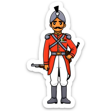 historical sepoy Indian soldier in 19th century military uniform with rifle sticker