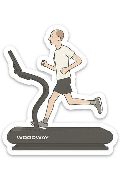 uomo che corre sul tapis roulant ma è secco e senza muscoli. sticker