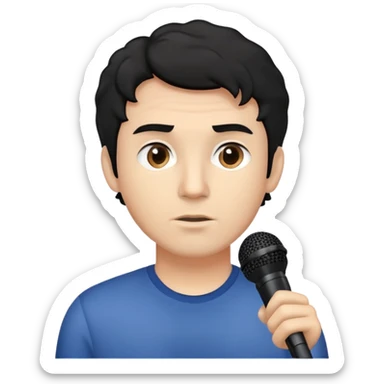 Weatherman reporter man, slightly curly and short black hair, serious, no glasses, and with a microphone sticker