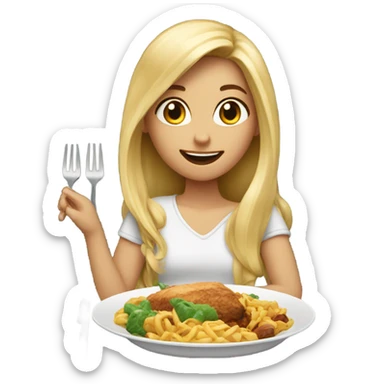  Blonde long hair girl eating big meal  sticker