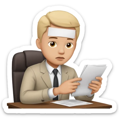 male office doubt face looking at paper sticker
