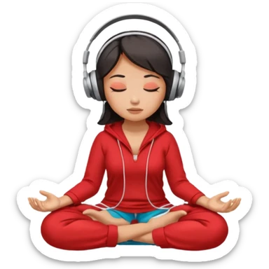 An East Asian woman🧘🏻‍♀️ is sitting cross-legged in a meditation pose, wearing Apple headphones🎧 and listening to music. The song is so beautiful that she has her eyes closed and tears streaming down her face. sticker