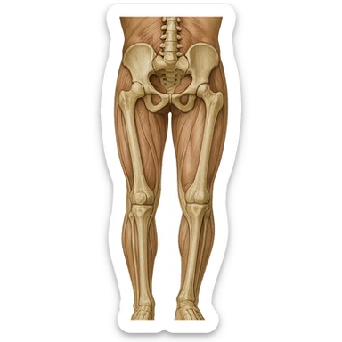 Edit the image to depict an inhibited leg (shorter than the other), in a medical anatomical style, posterior view, hyperrealism, with no background. Variation 4. sticker