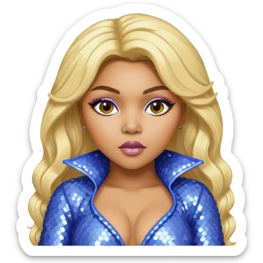 Lil Kim with blonde hair, periwinkle sequin outfit sticker